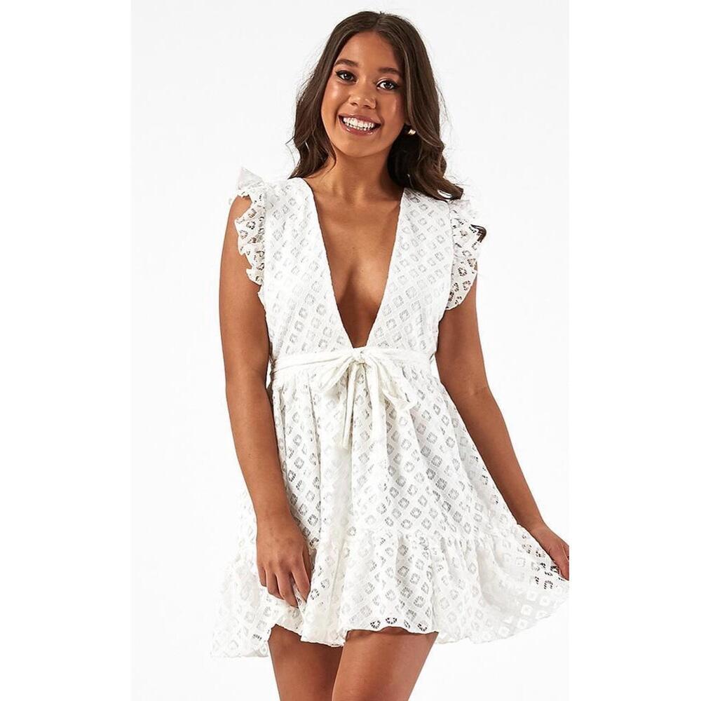 Showpo Only Lovers Left White Lace Dress size 4